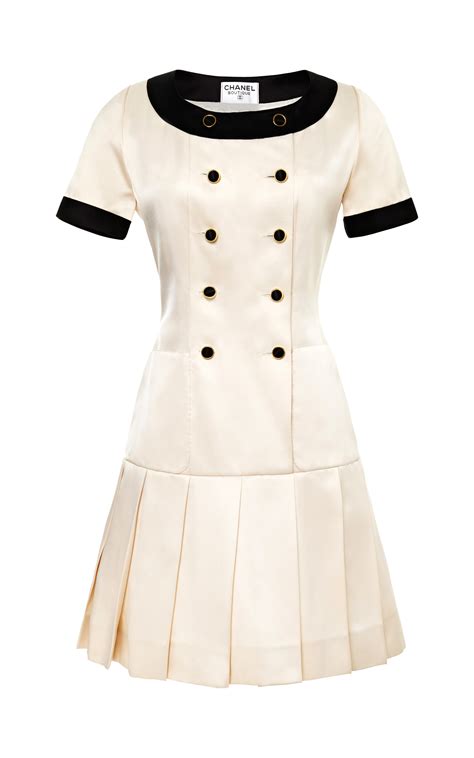 chanel white silk dress|Chanel black and white dress.